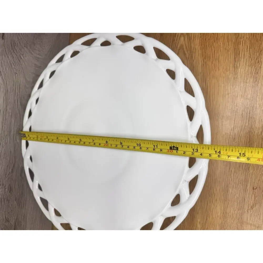 Large Colony Milk Glass Footed Cake Stand with Open Lace Edge 13-5/8” Diameter